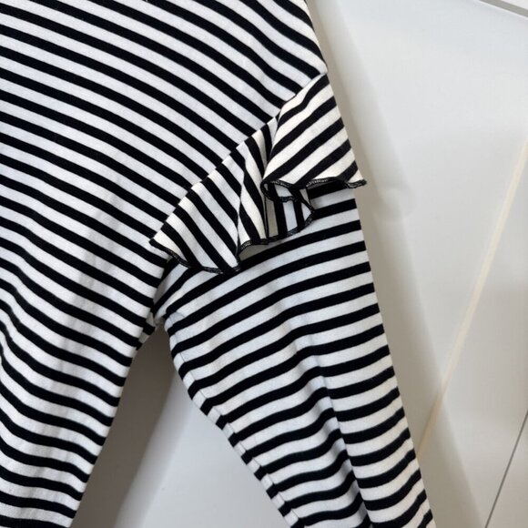 H&M Black & White Striped Ruffle Long Sleeve Top Size Medium - Picture 7 of 15